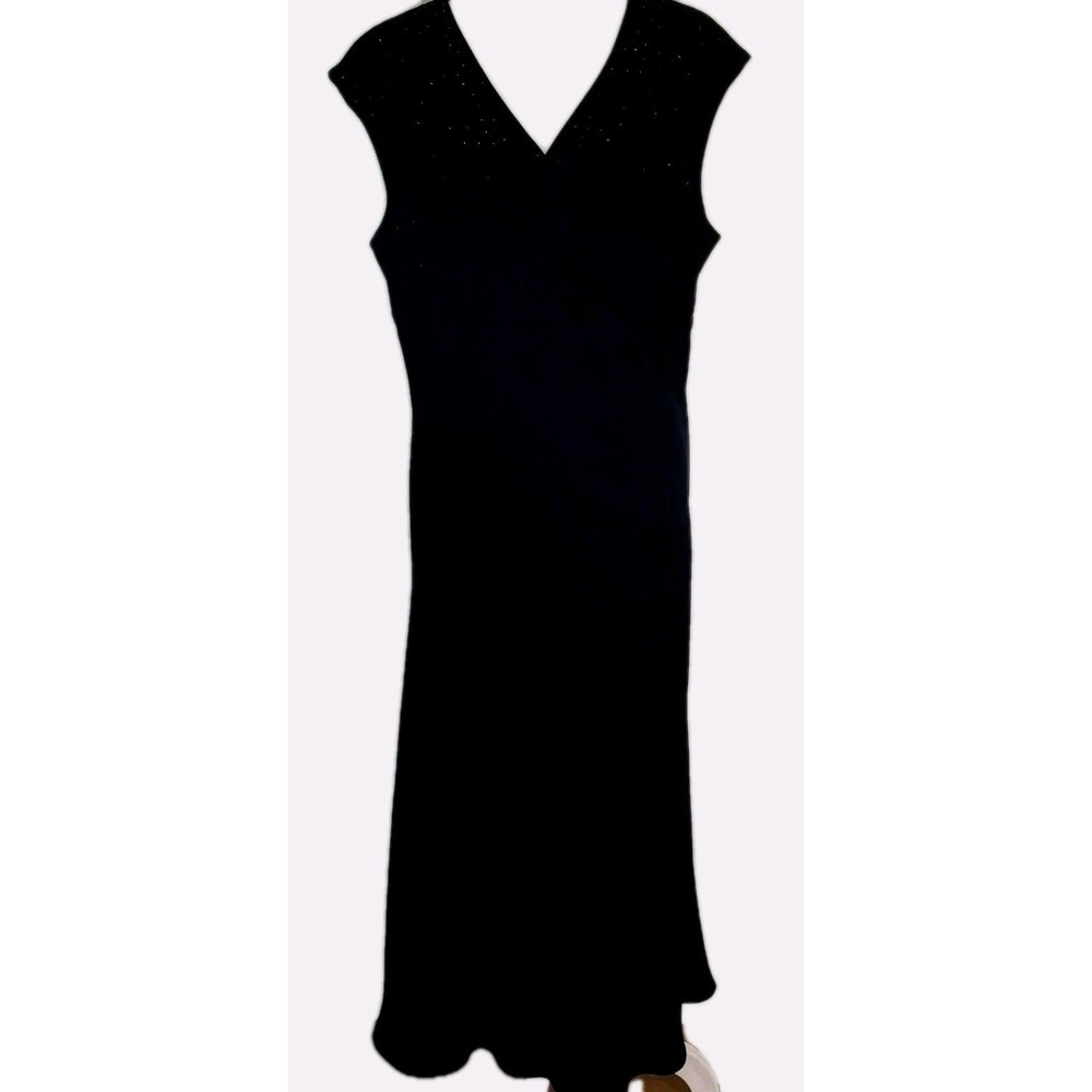 VTG Bob Mackie Studio Black Beaded Formal Evening Midi Dress Lined Petite 12P
